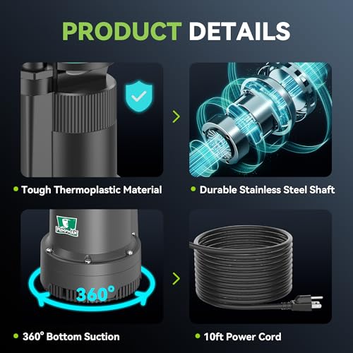 PUMPMAN 1/4HP Portable Water Pump, 2110GPH Submersible Utility Pump with 3/4” Garden Hose Check Valve Adapter Electric Sump Pump, 120V, Removal for Pool Draining Basement Hot Tubs Garden - style: 1/4HP 2110GPH