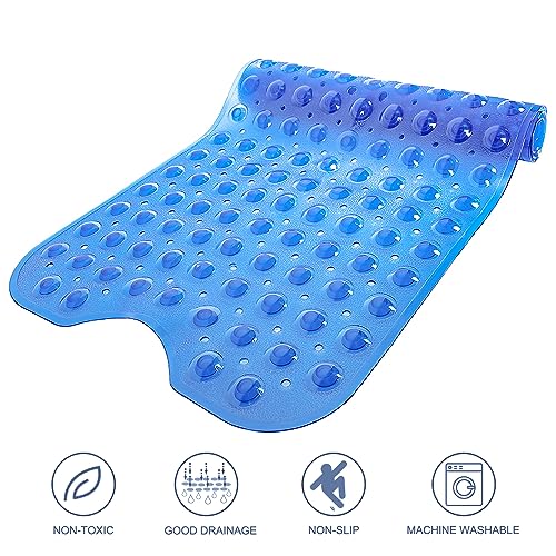 TEESHLY Bathtub Mats for Shower Tub, Extra Long Non-Slip 39 x 16 Inch Bath Mat with Drain Holes and Suction Cups, BathMat for Bathroom with Machine Washable (Clear Blue) - color: Clear Blue