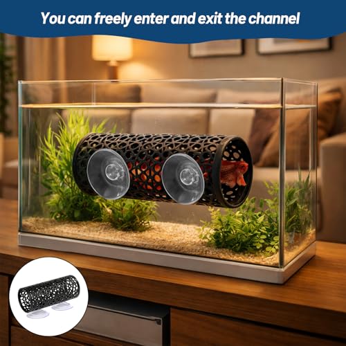 Betta Fish Toys,2PCS Black Betta Fish Tunnel,Aquarium Decor Safe for Smallfish Shrimp, Tube Shelter with Suction Cups for Small Fish