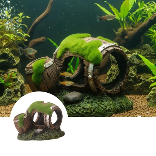Aquarium Decor Resin Wine Barrel Cave for Fish and Shrimp - Realistic Simulation Barrel Tank Hiding Place for Cichlids, Shrimp, Small Fish - color: Style D, size: 10.5x11x10 cm
