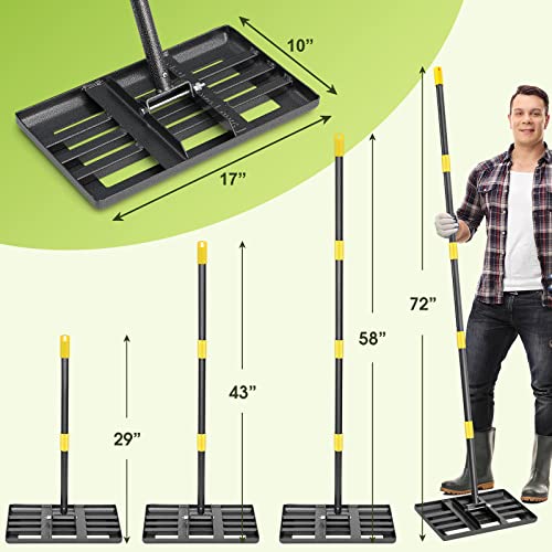 Lawn Leveling Rake,17"x10" Lawn Leveler Tool for Lawns with 6FT Ergonomic Handle,Heavy Duty Leveling Rakes for Lawns,Yard Garden Golf Course, Ease Level Soil Sand Dirt Surfaces… - style: 6 FT