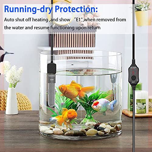 YOFOTHS Adjustable Mini Aquarium Heater 5-10 Gallons Submersible Small Fish Tank Heater 50W Digital Display Thermostat External Temperature Controller (50W) - size: 50W