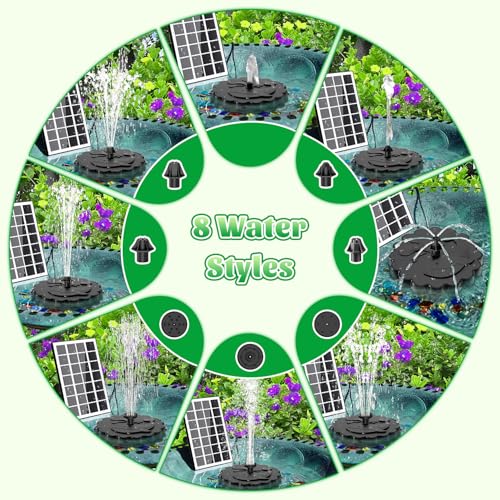 Jutai Detachable Floating Solar Fountain Kit -No Battery, DIY 3.5W Glass Solar Panel Water Pump Works in Shadow for Bird Bath, Water Feature,Garden, Outdoor-7 Nozzles,9.8ft Power Cord - color: Black+white 4