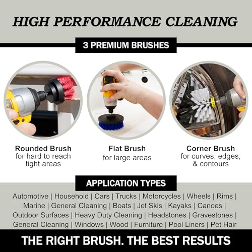 Drill Brush Attachments for Cleaning Carpet, Chairs, Seats, Wheels, Vinyl, Bathroom, Bathtubs, Shower, Tile, Grout, Trucks, Boats - Drill Brush for Car Detailing - Car Detailing Kit Interior Cleaner - color: White, Blue, Red, size: 2in, 4in, 3.5in corner