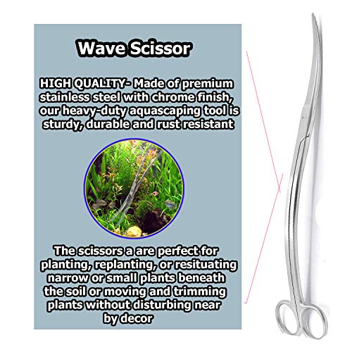 9.8” Wave Scissors Stainless Steel with Chrome Finish Perfect for Aquarium Tank| Aquarium Plant Tool