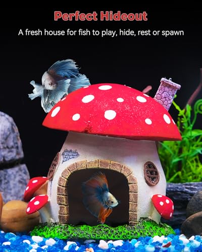 Uniclife Aquarium Mushroom House Fish Tank Decoration Resin Mushroom Cottage Ornament for Fish Tank Landscape Aquarium Hideout Hideaway Spawning Cave Decor for Shrimp Betta Goldfish and Reptiles - color: Resin Large Mushroom