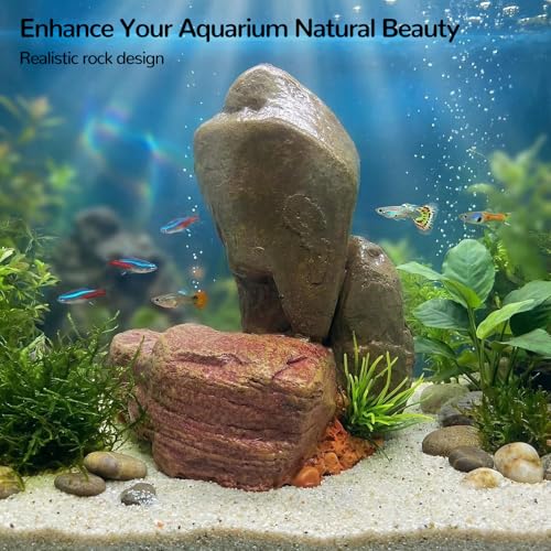 Mipukbay Medium Aquarium Decor Rock, Resin Fish Tank Artificial Stone Ornament for Freshwater/Saltwater, Safe Landscape Hideout for Betta Fish, Goldfish and Aquatic Pets - size: Medium