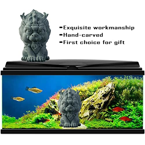 livelyfish Asian Foo Dog Statue Lion Sandstone Sculpture Ancien Chinese Qi Lin Statue for Fish Tank Aquarium Garden Bonsai Decorations, L - size: Large
