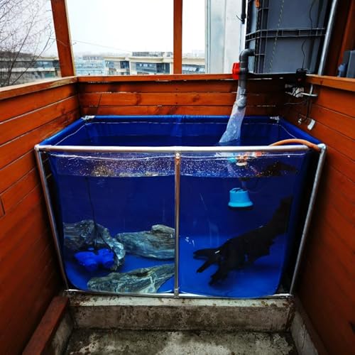 PVC Canvas Liners Above Ground Koi Fish Pond with Transparent Viewing Window and Stainless Steel Frame, Large Outdoor Aquarium Fish Tank for Turtle/Goldfish Farming, Foldable(59.0"x39.3"x23.6") - size: 59.0"x39.3"x23.6"