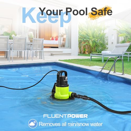 FLUENTPOWER Automatic Pool Cover Pump, 3/4HP 3400GPH Submersible Above Ground Water Removal Pump with Check Valve Adapter, 26FT Power Cord for Pool, Hot Tub, Rooftop, Water Bed, Basement Draining - style: 3/4HP 3400GPH Automatic Sensor