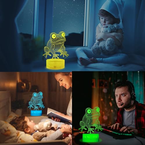 Cute Frog Night Light, Frog Gifts, Frog 3D Illusion Lamp with RGB 16 Colors Changing, Remote Control, Dimmable, Kids Room Decoration Baby's Light Room Decor Children Gifts - color: Color 4