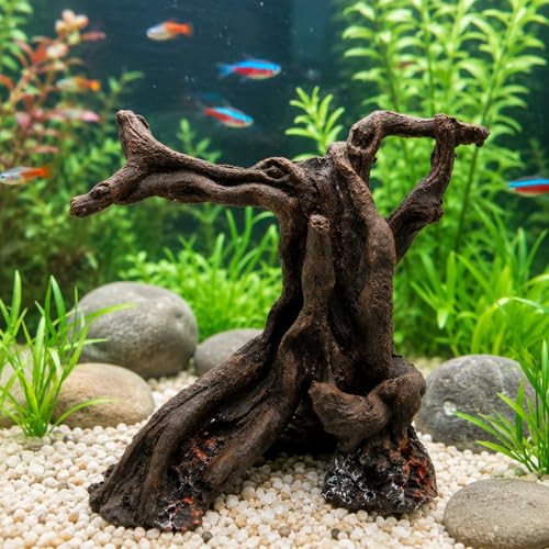 LUOZZY Aquarium Natural Trunk Aquarium Tree Root Model Resin Wood Branches for Underwater Fish Tank Decorations (Brown)