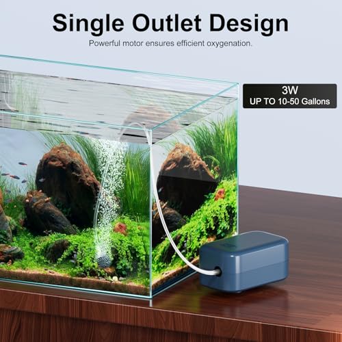 Aquarium Air Pump, Dual Outlet Quiet Oxygen Aerator Pump for Fish Tanks, Adjustable Air Valve Complete Bubbler Kit for Small Aquariums - size: Up to 50 Gallons