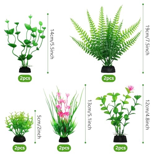 QUOZUO Aquarium Decor, 10pcs Fish Tank Decorations Aquarium Plants, Green Fish Tank Accessories, Mini Fish Tank Plants Plastic Decoration for Aquariums