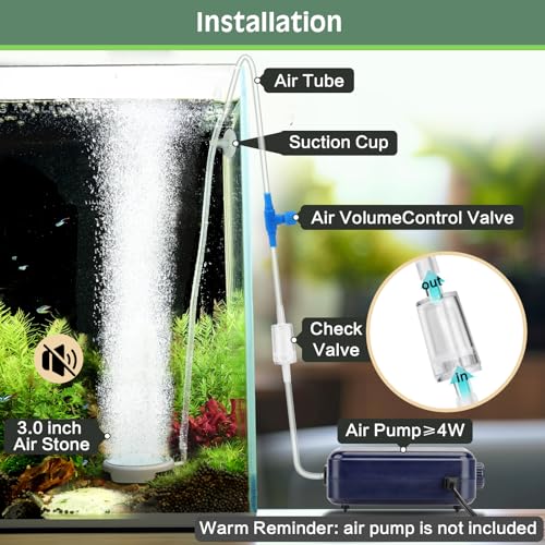 hygger Aquarium Air Stone Fish Tank Bubbler Quiet Ultra High Dissolved Oxygen Stone Kit Nano Fish Tank Air Stone Bubble Stainless Steel Air Stone for Aquarium Fish Tank and Hydroponics-3.0inch - size: 3.0inch