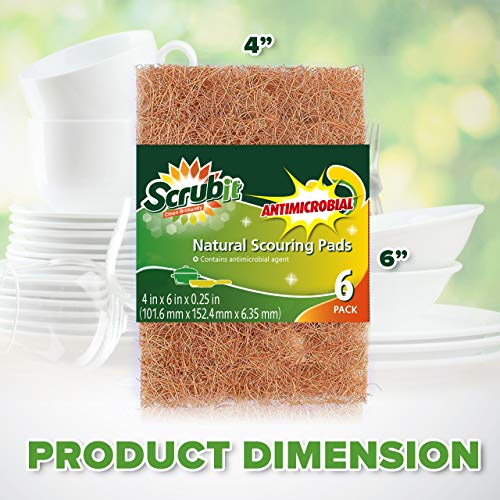 SCRUBIT Natural Scouring Pads (12 Pack) - Eco Friendly Scrubbing Pads for Kitchen Cleaning, Dishes, and Pots - Non-Scratch Kitchen Scrubbers - 100% Natural Sisal Fibers (12 Pack)