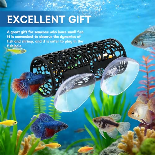 Betta Fish Toy, Betta Fish Tunnel Hammock, Safe Aquarium Decor for Smallfish Shrimp, Bettas Tank Accessories with Suction Cup & Simulated Lotus Leaves Perfect for Hideout/Play Area