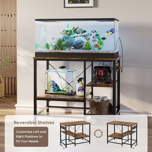 Bestier 40-50 Gallon Fish Tank Stand with Power Outlet, 36x19 Metal Aquarium Stand with Filter Storage, 6-Leg Reptile Tank Stand with 3-Tier Adjustable Storage Shelves, 660LBS Capacity - color: Rustic Brown, size: 40-50 Gallon