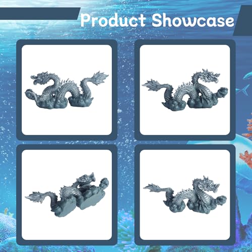 RUIAN Fish Tank Dragon Statue-Chinese Dragon Ornament for Aquarium Decor, Gray Blue Meditating Figurine Safe for Freshwater & Saltwater Tanks(Dragon) - color: Blue