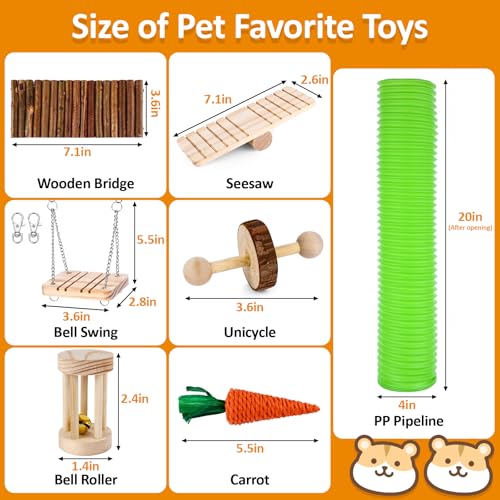 VESPRO Hamster Toys Set, Guinea Pig Toys Small Animal Chewing Toy and Rat Cage Accessories, Chinchillas, Gerbils, Rats, Rabbit Rodents Teeth Care, Apple Wood Timothy Hay Mouse Toy Swing Seesaw Bridge - size: 28Pack-hamster toys