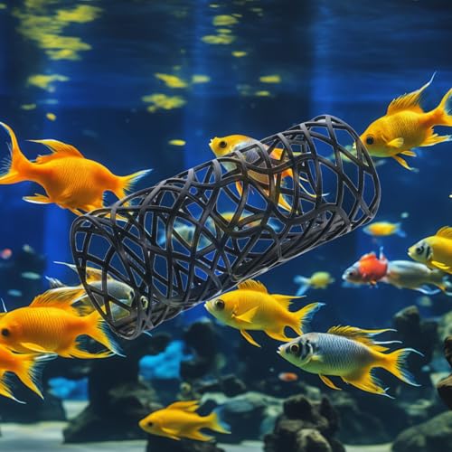 2 Pcs Betta Fish Toys, Betta Fish Tank Accessories, Aquarium Decor Swim Tube Hollow Cave Tunnel Hammock Hideout Shelter Toy with 4 Pcs Suction Cups for Guppies Small Fishes Shrimp (Black)