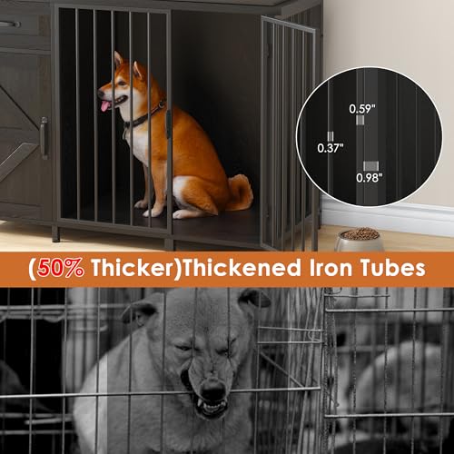 kepptory 55-75 Gallon Fish Tank Stand with Dog Crate, Multifunctional Aquarium Stand with Cabinet and Power Outlets for Larger Aquariums and Versatile Use (Black) - color: Black, size: 48.8"L x 19.7"W x 32.7"H