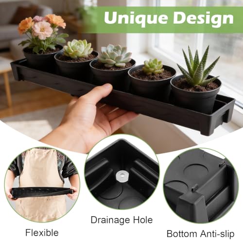RooTrimmer 10 Pack Plastic Windowsill Saucer (17"x3"x1.5"), Rectangular Window Sill Plant Pot Trays with Removable Drainage Hole, Thick Plant Saucer Tray for 2.8 inch (7CM) Flower Nursery Pots (Black) - size: Trays (17"x3"x1.5") for 2.8 Inch Pots-10 Pack