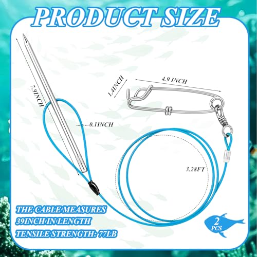 Soulchen 2 Pcs 3ft Heavy Duty Fish Stringer with Shark Clip Stainless Steel Cable Fish Holder Spearfishing Stringer for Scuba Diving Freediving Spearfishing Kayak Fishing and Game - color: Blue