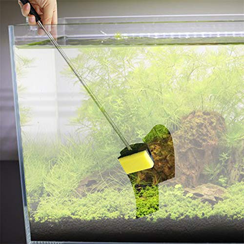 SOCHII 2 Side Fish Tank Brush Aquarium Glass Sponge Clean Brushes Flexible Aquatic Pump Cleaner Algae Scraper Aquarium Cleaning Tools Yellow S