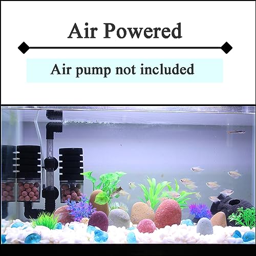 AQUANEAT Aquarium Air Powered Sponge Filter with Ceramic Media Balls, for Betta Fry Shrimp Fish Tank, with 2 Spare Sponges, Small - size: Small