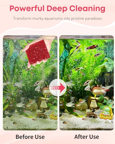 Pawfly 8 Pack Aquarium Glass Cleaner Sponge, 3.25" x 3.25" x 1", Algae Scrubber Pad for Glass Aquariums, Fish Tank Glass Cleaner, Aquarium Sponge, Aquarium Cleaning Tools, Red (Not for Acrylic Tank)