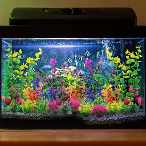 QUOZUO 25pcs Artificial Plant, Fish Tank Decorations Plants, Aquarium Decor, 6.5x4.7x1.5 inches, 1pc, Colorful, Plastic, Indoor, 25 Count