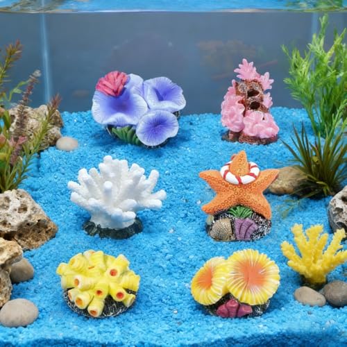 Coral Fish Tank Decorative Ornaments, Mini Small Underwater Accessories for Fish Tank Decoration, Starfish & Coral DIY Ornaments (6 Pieces)