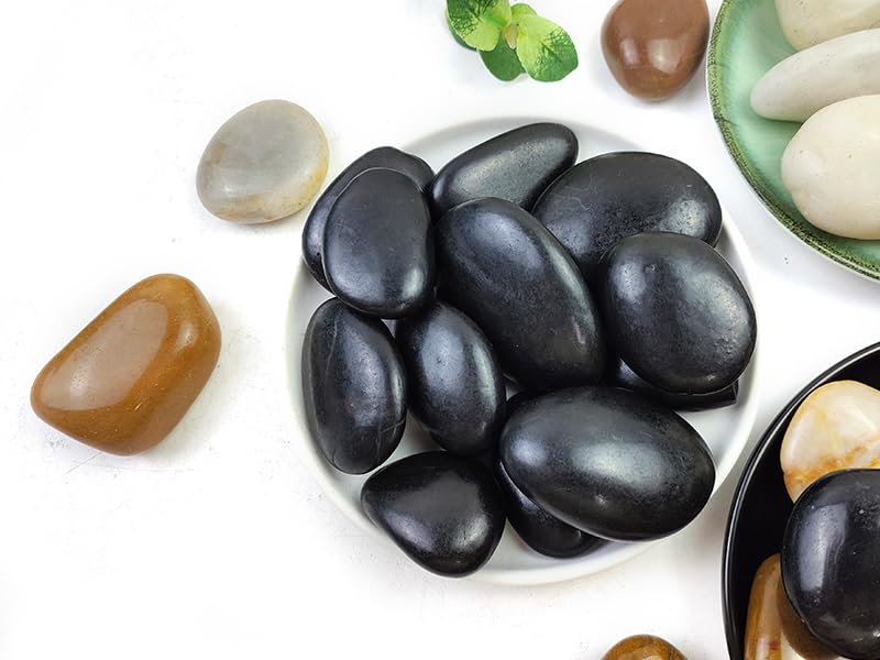Natural Black River Rocks - 2-3 inch 5LB High Polished Decorative Pebbles, Black Stones for Landscaping, Natural River Rocks for Outdoor Décor, Polished Pebbles for Plants. - size: 5LB, style: Black