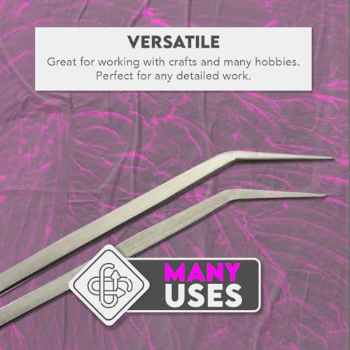 SE Stainless Steel 12-Inch Tweezers Set (2 PC.) - Straight and Angled Tips, Fine Point, Ideal for Crafts, Jewelry, Watch Repair - TW2-403