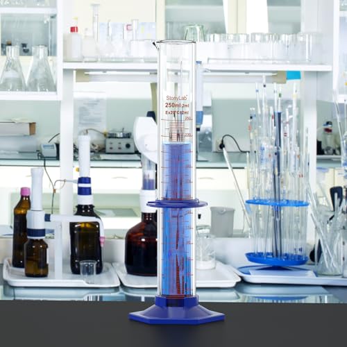 stonylab Graduated Cylinder, Laboratory Borosilicate Glass Graduated Measuring Cylinder with Plastic Hexagonal Base and Protective Collar, 250 ml - size: 250 ml