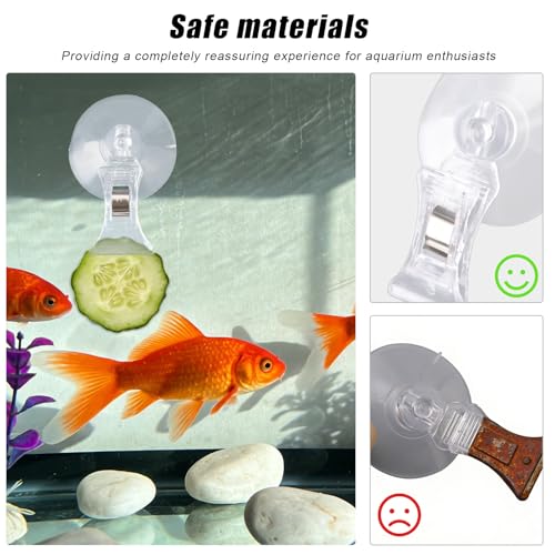 6pcs Aquarium Suction Cup with Clips, Clear Fish Feeding Tool Strong Veggie Feed Holder Plant Leaf Clip for Fish Tank Accessories