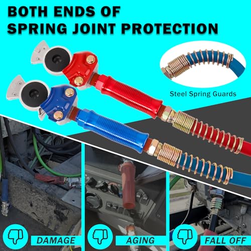 CheeMuii 12 FT Semi Truck Air Line Kit With Gladhand Holder and Springs - Red & Blue Brake Hoses and 7 Way Trailer Cord 3-in-1 for Tractor - size: 12FT-Red&Blue