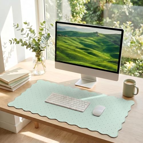 Cute Scalloped Desk Mat with Mint Green Polka Dot Pastel Large Mouse Pad Computer Mat Aesthetic Keyboard Mat for Desktop Laptop Protector for Office & Home - color: A2- Mint Green