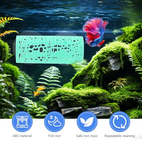Bett-a Tunnel Bett-a Cave with Suction Cups Small Hole Hollow Cave Safer for Small Fish & Shrimp, Aquarium Decor & Hideout Tube(Color:Green)