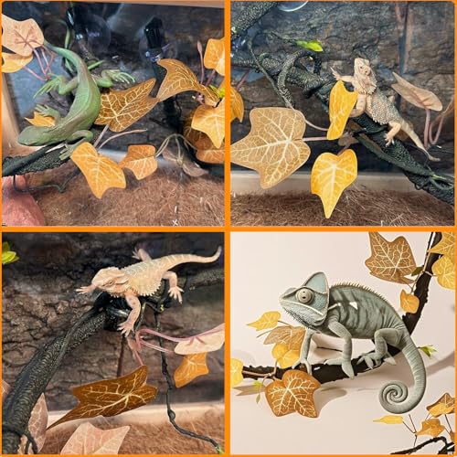Reptile Climbing Branch Flexible Bend-A-Branch Jungle Vines Terrarium Plant Decoration with Suction Cup for Crested Gecko Chameleon Gecko Snake Tree Frog 2PCS, Yellow - color: Yellow