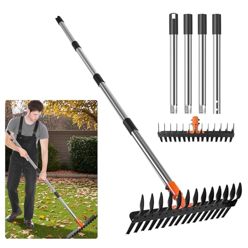 57-Inch Thatch Rake - Professional Dethatcher & Soil Aerator with 15" Steel Tines, Detachable Handle for Lawn Thatching and Compacted Soil Removal
