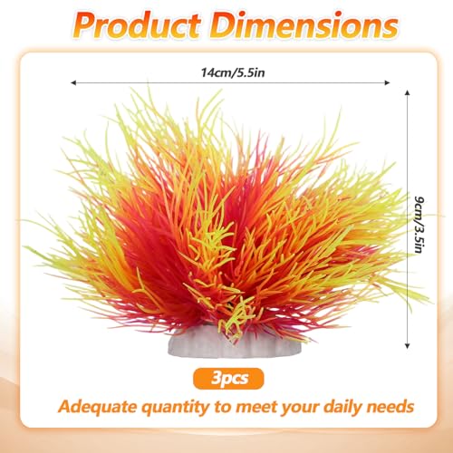 Telooco 3 Pack Aquarium Plants Plastic Realistic Fish Tank Plants with Weighted Base Small Round Aquarium Decor for Betta Tanks Aquascaping Reptile Terrariums (Pink and Yellow) - color: Pink and Yellow