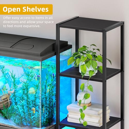 YITAHOME 55-75 Gallon Aquarium Stand with Power Outlets & LED Light, Display Stand for Turtle Tank, Reptile Terrarium, Heavy Duty Metal Fish Tank Stand Suitable for Living Room, Entryway, 860LBS Capacity - color: Black w/ Shelves, size: 55-75 Gallon