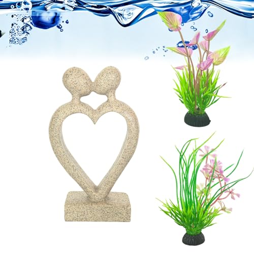 Sandstone Statue Fish Tank Ornaments, Small Fish Aquarium Decorations Home Decor for Goldfish Shrimps, Heart - color: Loving Kiss
