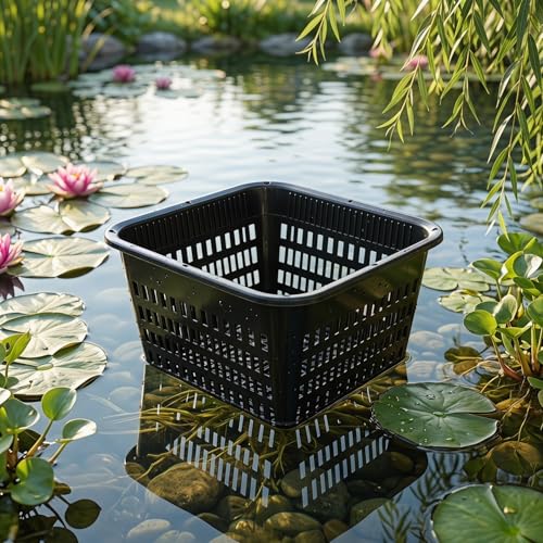 Kisangel 4pcs Aquatic Plant Basket Square Hydroponic Baskets Plastic Slotted Mesh Pond Planting Pots Plastic Net Cups for Balcony Garden,Black