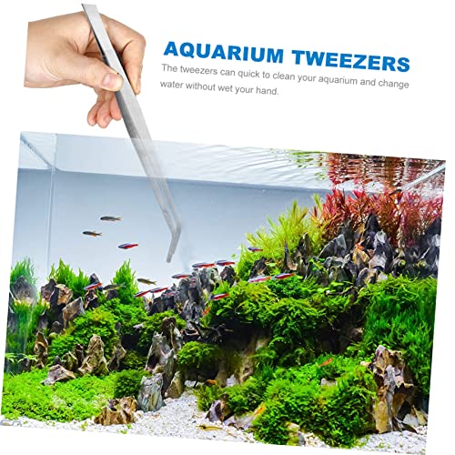 ibasenice 3pcs Aquarium Cleaning Tool Set Stainless Steel Tweezers Serrated Tips for Fish Tank Maintenance Includes Straight Curved Tweezers and Siphon Vacuum Tool