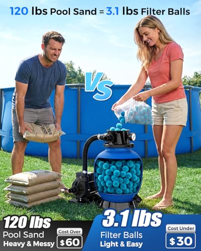 2026 Upgraded Pool Filter Balls 3.1lbs with Mesh Bag, Reusable Pool Balls for Swimming Pool Pump Sand Filter Balls Media, Replace 120lbs Filter Sand for Above & In Ground Pool - size: 3.1 lbs