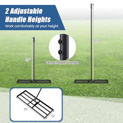 COSTWAY 30x10 Inch Lawn Leveling Rake, Soil Sand Dirt Leveling Tool, Ground Leveler for Yard, Landscape, Garden, Pasture (Black, 30"x10") - color: Black