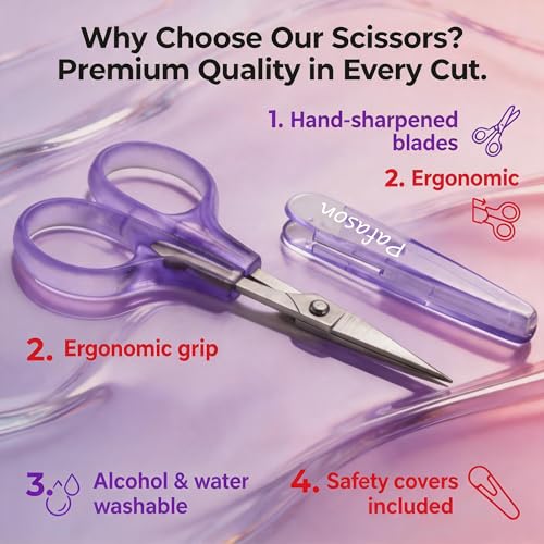 PAFASON Small Craft Scissors Set Straight Precision Fine Tip All Purpose for Scrapbooking Quilting Sewing Knitting Embroidery Cross Stitch Crochet Thread Yarn Paper Fabric Detail Cutting, Safety Case - style: American